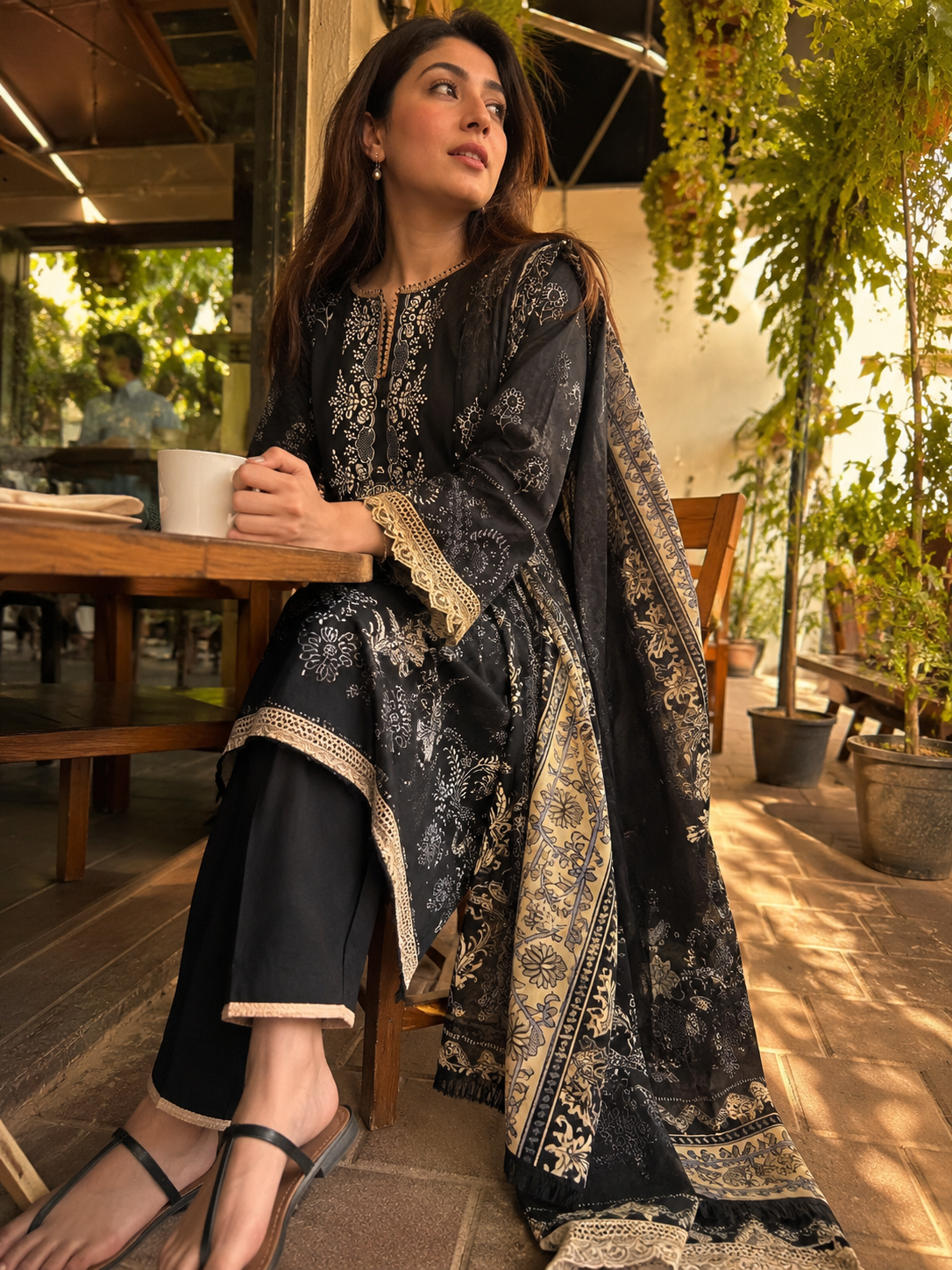 Black Gold Floral Festive Mul Cotton Suit | 3-Piece