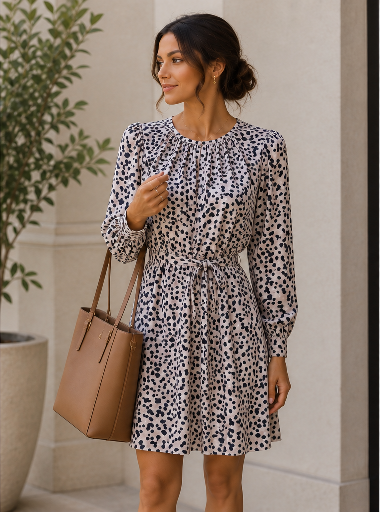 Chemistry Balloon Sleeve Dalmatian Print Dress