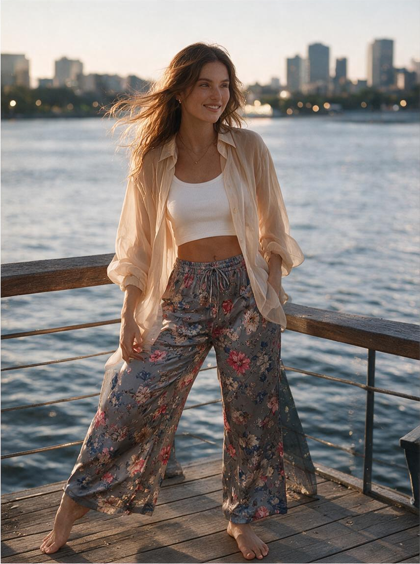 Luxe Satin Floral Wide Leg Pants