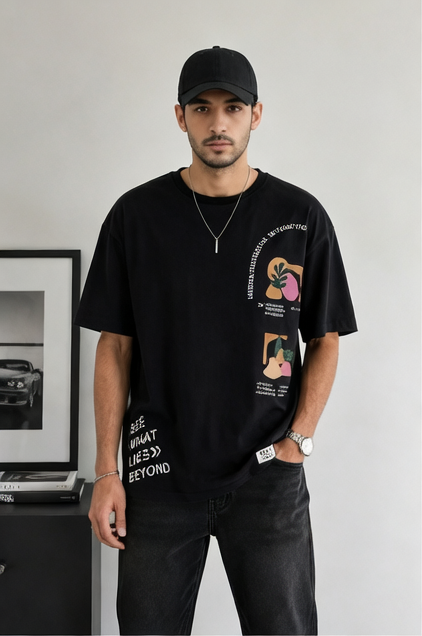 MAST & HARBOUR GRAPHIC T-SHIRT — BLACK (L)