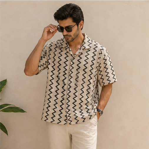Max Zigzag Textured Camp Collar Resort Shirt