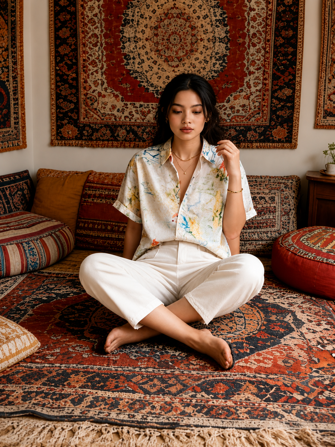 B+Vestry Botanical Print Linen Blend Shirt – Beige